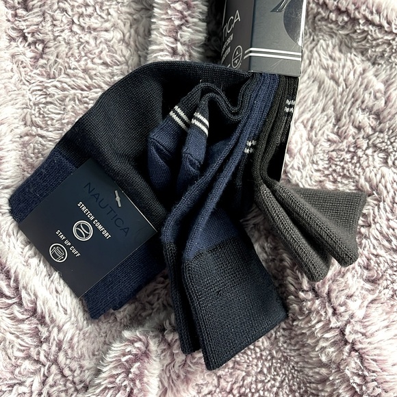 BNIP NAUTICA 3 PAIRS OF SUPER SOFT CREW STRETCH COMFORT STAY UP CUFF SOCKS 10-13 - Picture 4 of 4